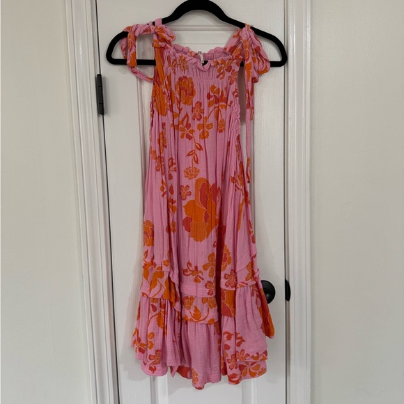 Free People Pink and Orange Smocked Top - Picture 2 of 6